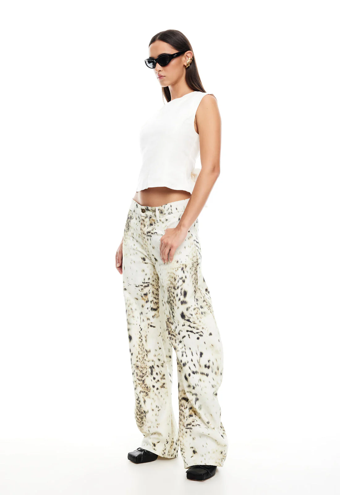 Sasha Barrel Jeans in Snow Leopard